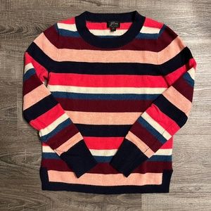 FREE SHIP Everyday Cashmere Crewneck Sweater In Navy Rose Multi Stripe